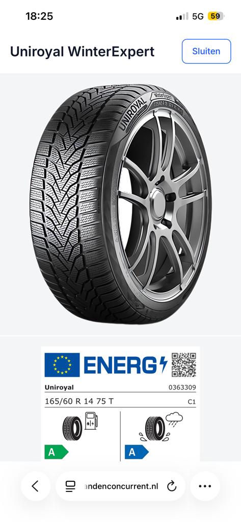 4x Nieuwe Uniroyal WinterExpert 165/60 R14 Winterbanden, Auto-onderdelen, Banden en Velgen, Ophalen, 14 inch, Nieuw, Winterbanden