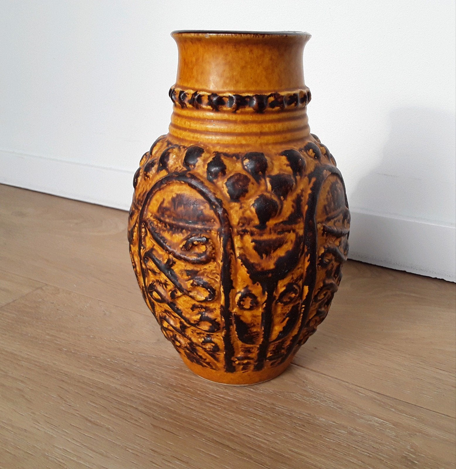West Germany vaas, Bay, okergeel, 20cm, Huis en Inrichting, Ophalen of Verzenden, Gebruikt, Geel, 20 cm