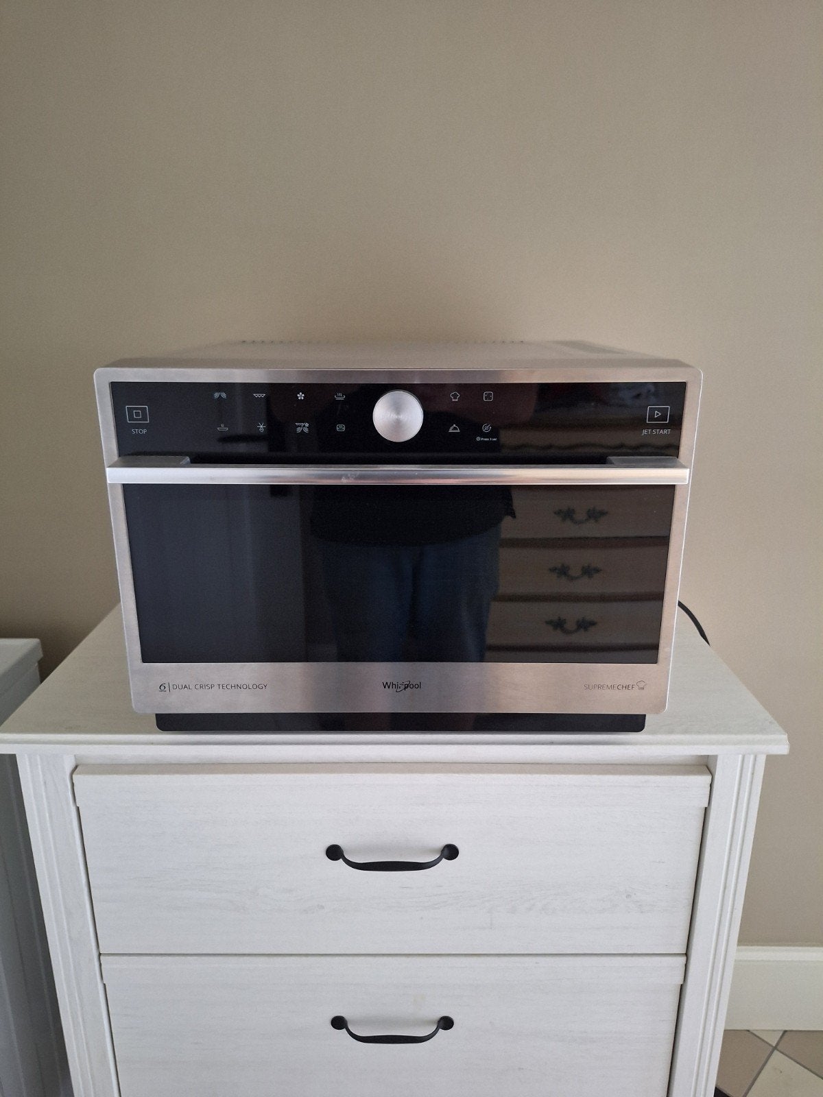 Een zeer nette schone combi magnetron oven met dual crisp, Minder dan 45 cm, Whirlpool, Ophalen of Verzenden, Draaiplateau