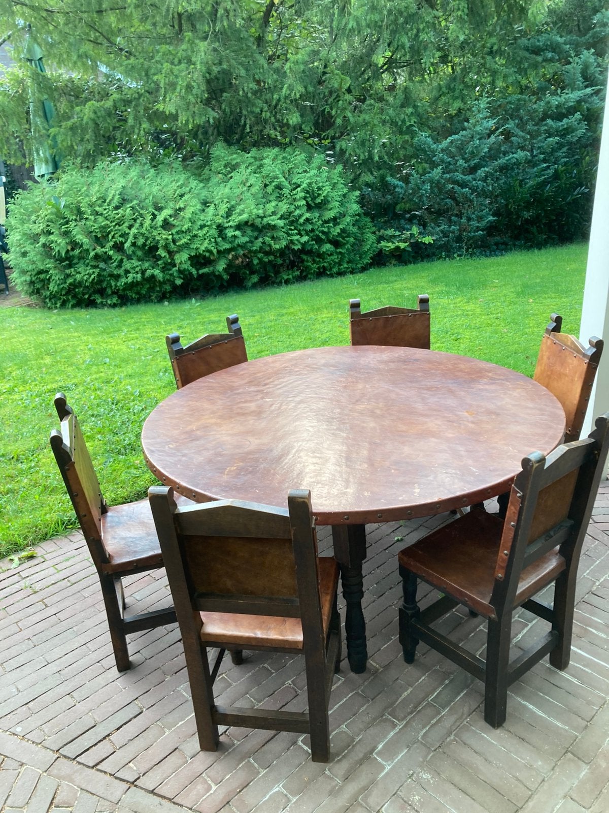 UNIEKE  GROTE RONDE KINDERTAFEL + 6 STOELTJES  €200., Ophalen, Gebruikt, Tafel(s) en Stoel(en)