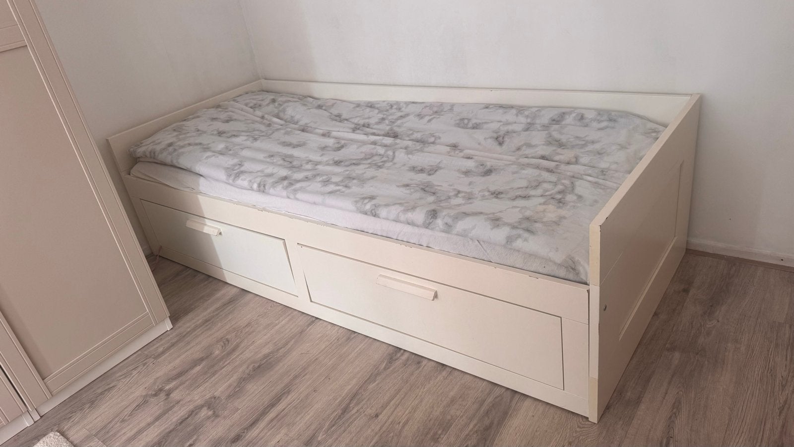 IKEA BRIMNES Bedbank wit 80x200 cm met 2 lades, Ophalen, Gebruikt, Eenpersoons, Wit