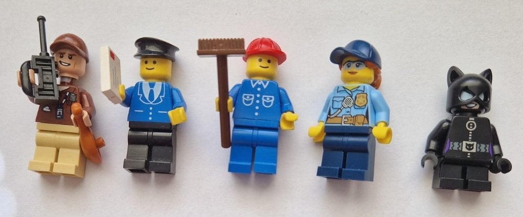 Lego 5 grappige minifiguren, werklui, Ophalen of Verzenden, Gebruikt, Minifiguur, Lego