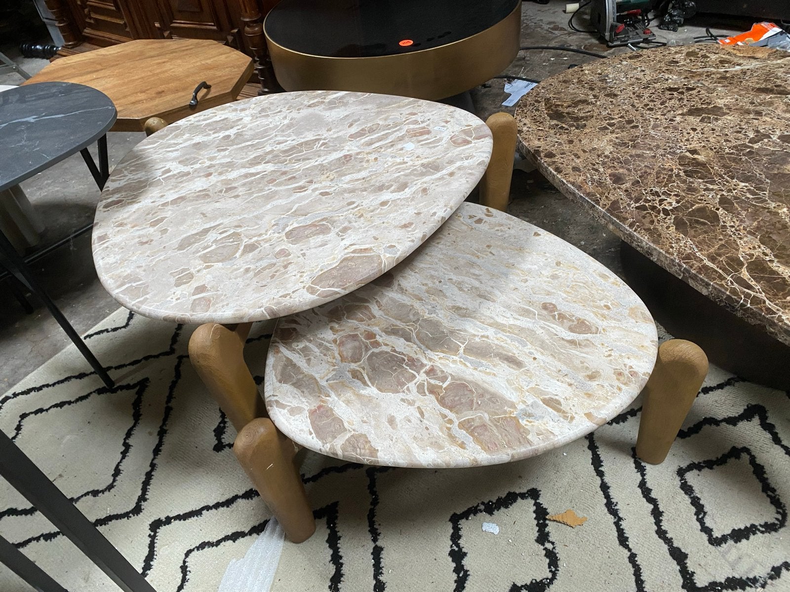 Bijzettafel set echt marmer/mangohout, Minder dan 45 cm, Minder dan 55 cm, Nieuw, Overige vormen