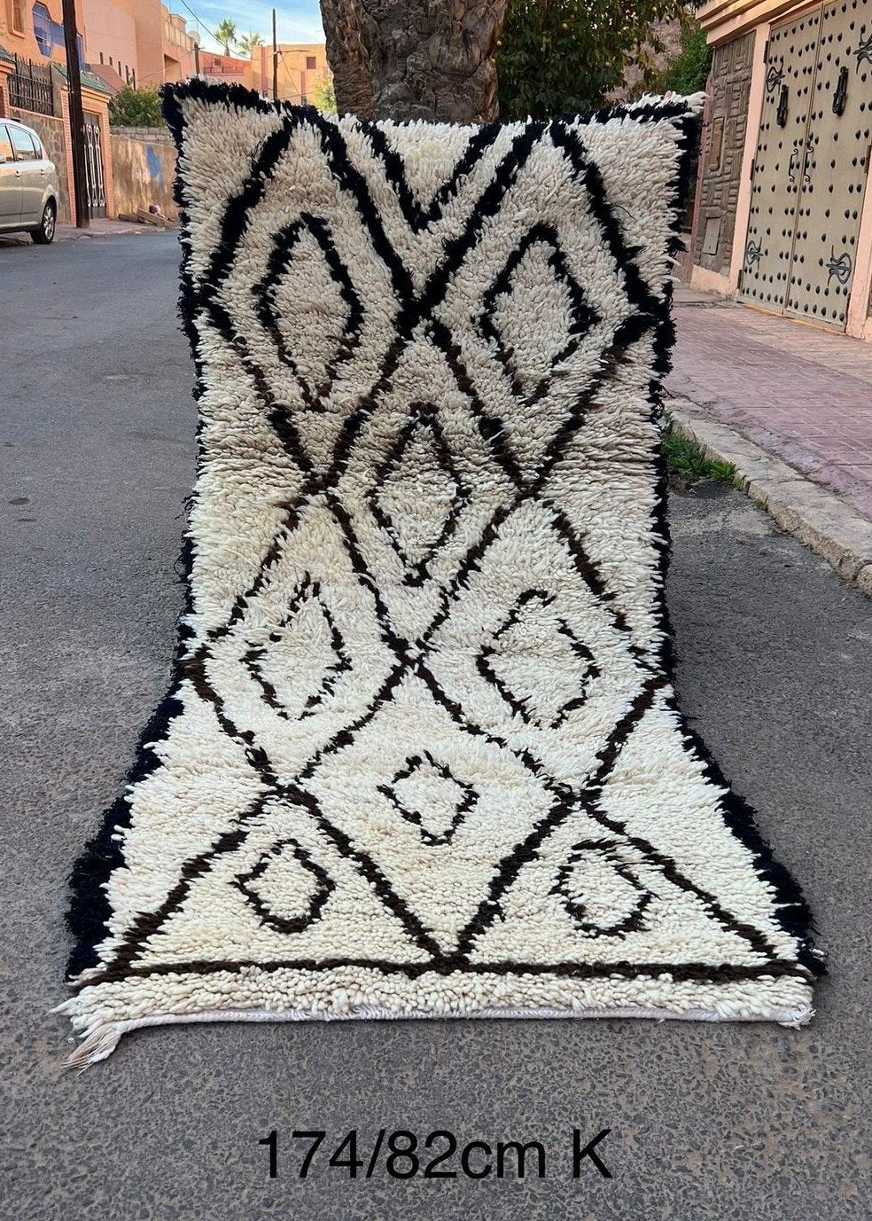 Prachtig Marokkaans Beni Ourain vloerkleed - 174x82cm, Beni Ourain, Marokkaans, Bohemien, Zo goed als nieuw, 150 tot 200 cm, Rechthoekig