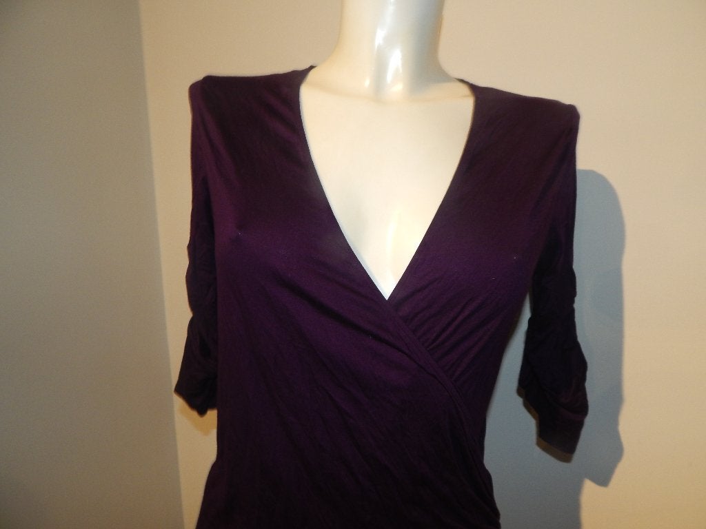 Wolford aubergine paars truitje overslag gesmockt mt L, Verzenden, Paars, Maat 42/44 (L), Zo goed als nieuw