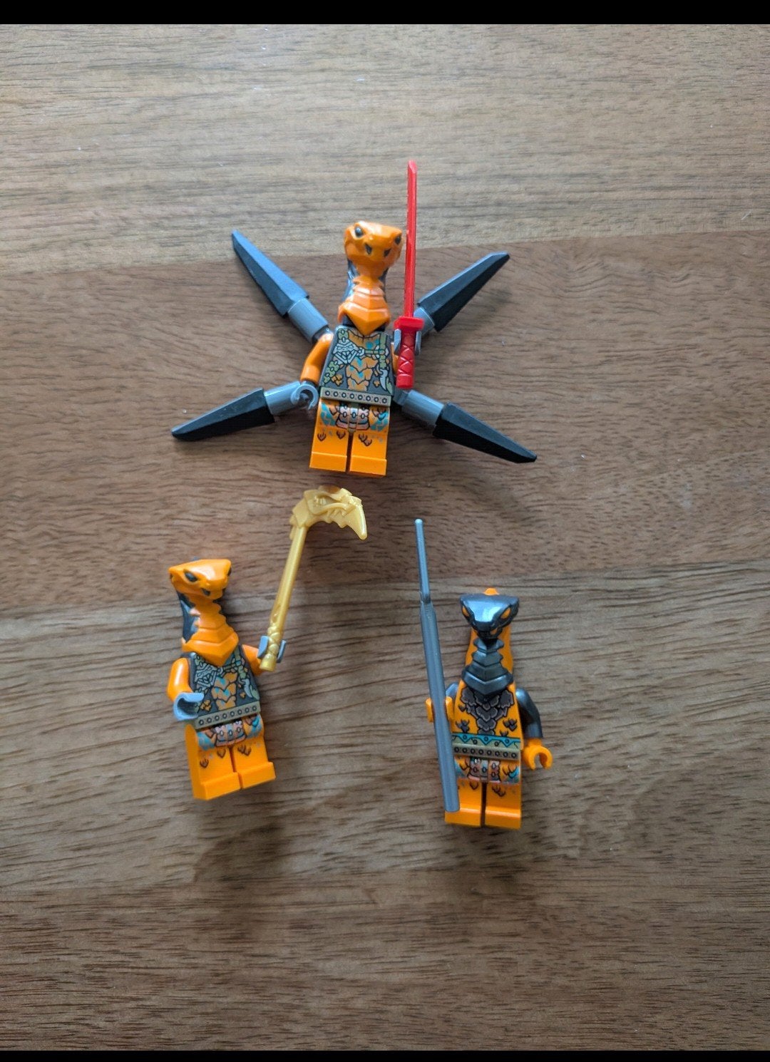 LEGO Ninjago 3x Cobra Snake Warrior + Wapens minifiguren, Inclusief minifiguren, Lego, Ophalen of Verzenden, Zo goed als nieuw