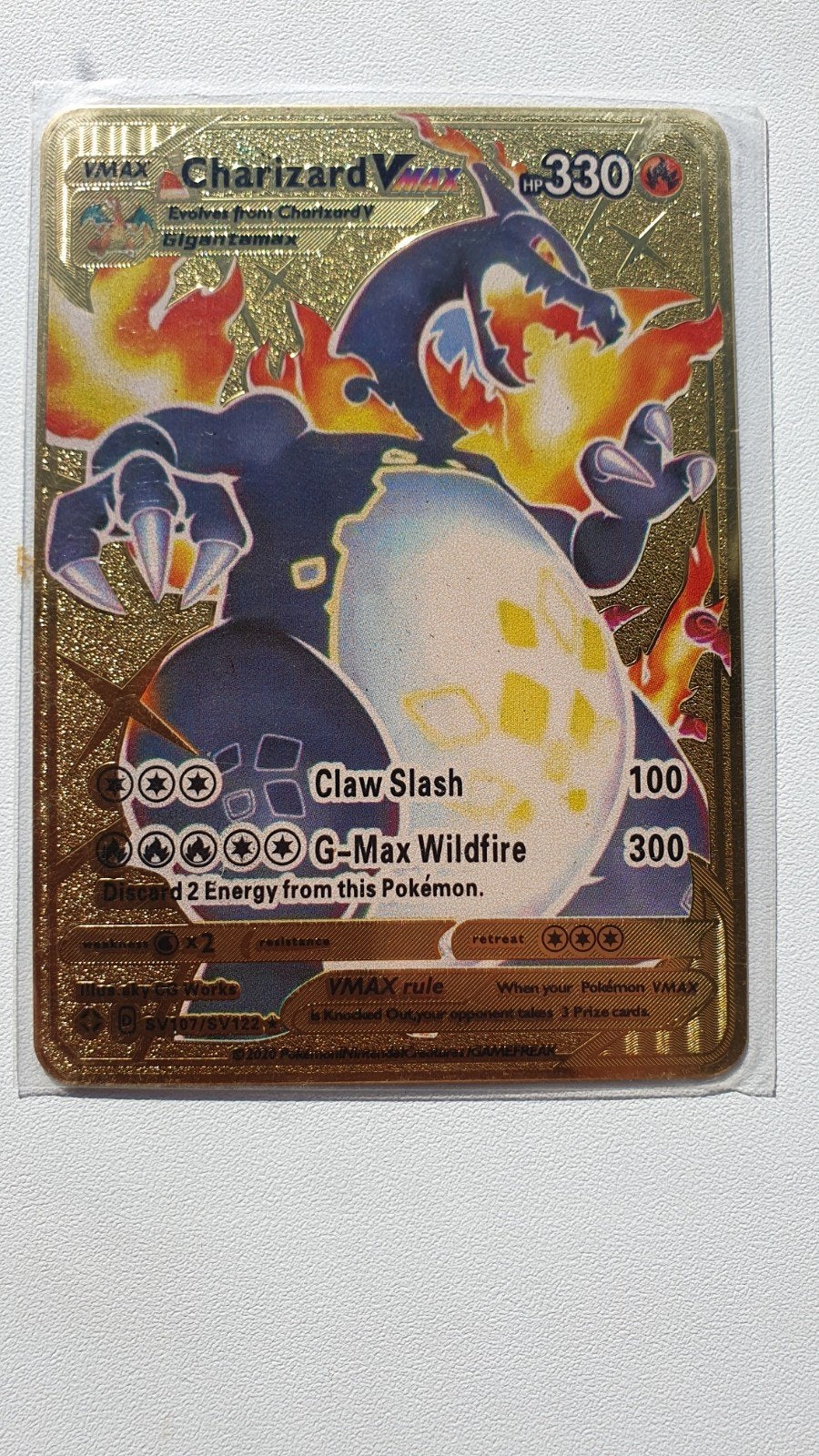 Charizard V Max Metalen Pokemon kaart Goudkleurig, Verzenden