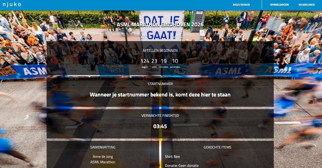 Marathon Eindhoven 2026 startbewijs (hele marathon), Overige merken, Verzenden, Overige typen, Nieuw