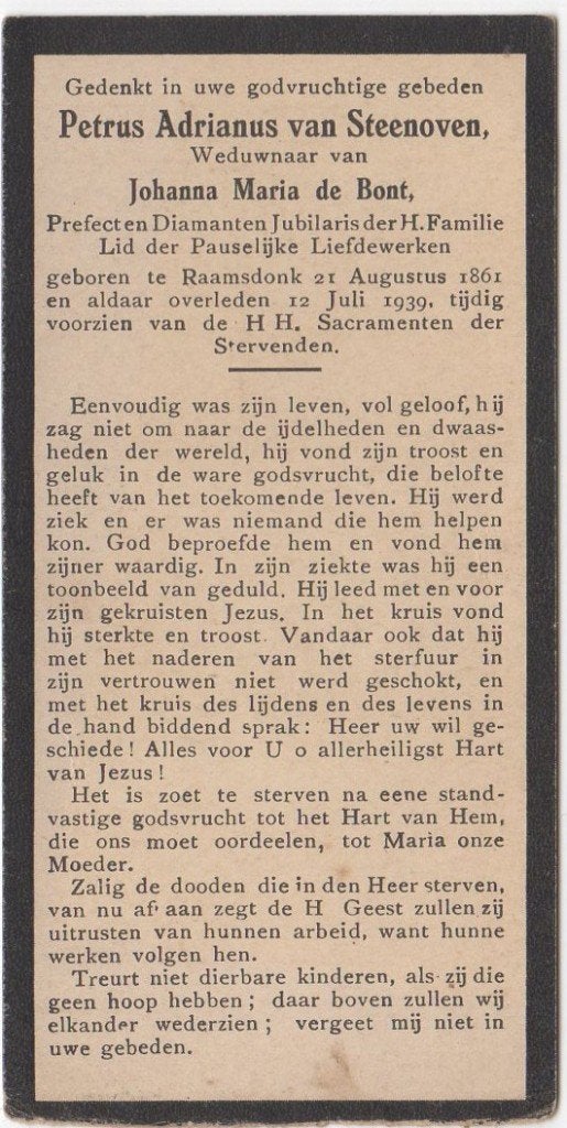Petrus A. van Steenoven 1861 - 1939 Raamsdonk, 77 jaar, Verzenden