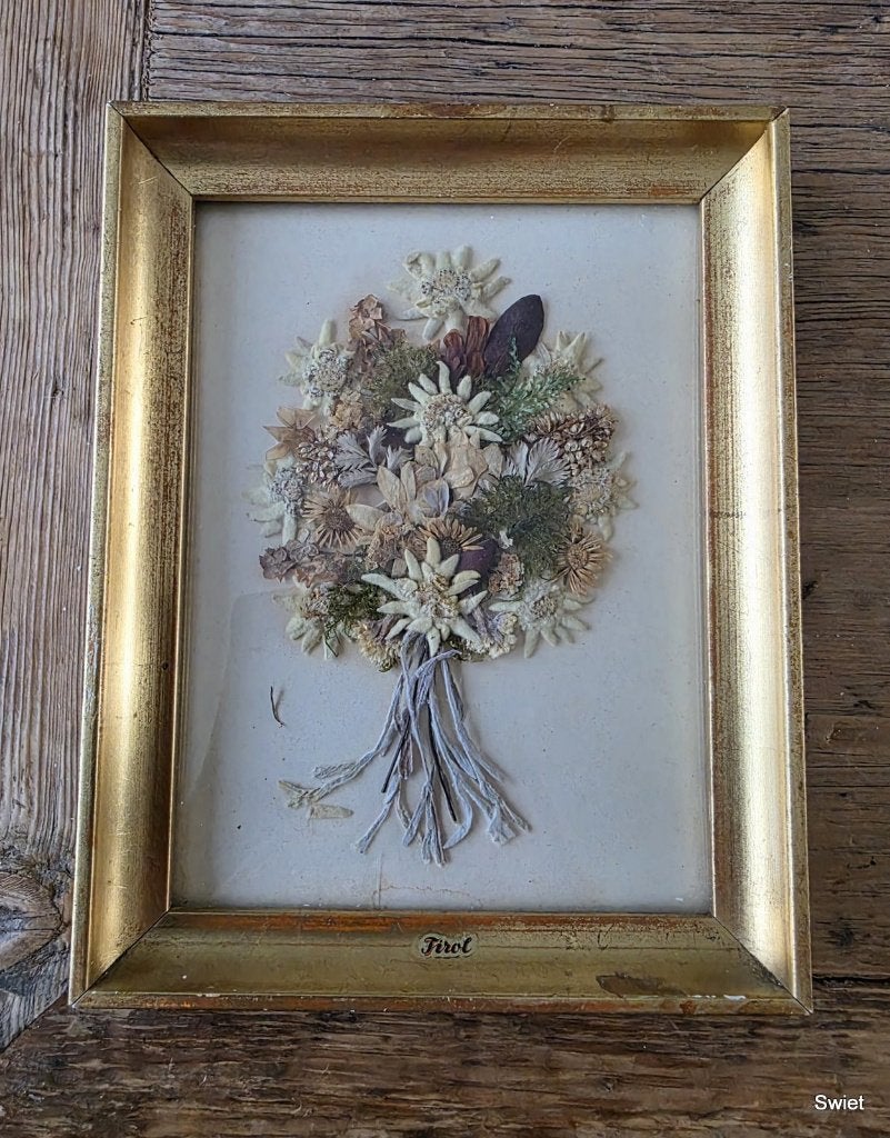 2341 droogbloemen lijstje bol glas souvenir tyrol swiet, Verzenden, Glas