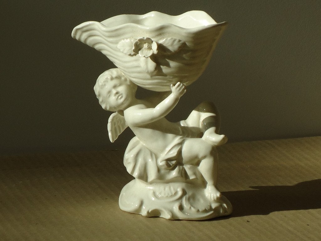 oud tafelstuk, zoutvat mosterdvat Faïence putto engel schelp, Ophalen of Verzenden