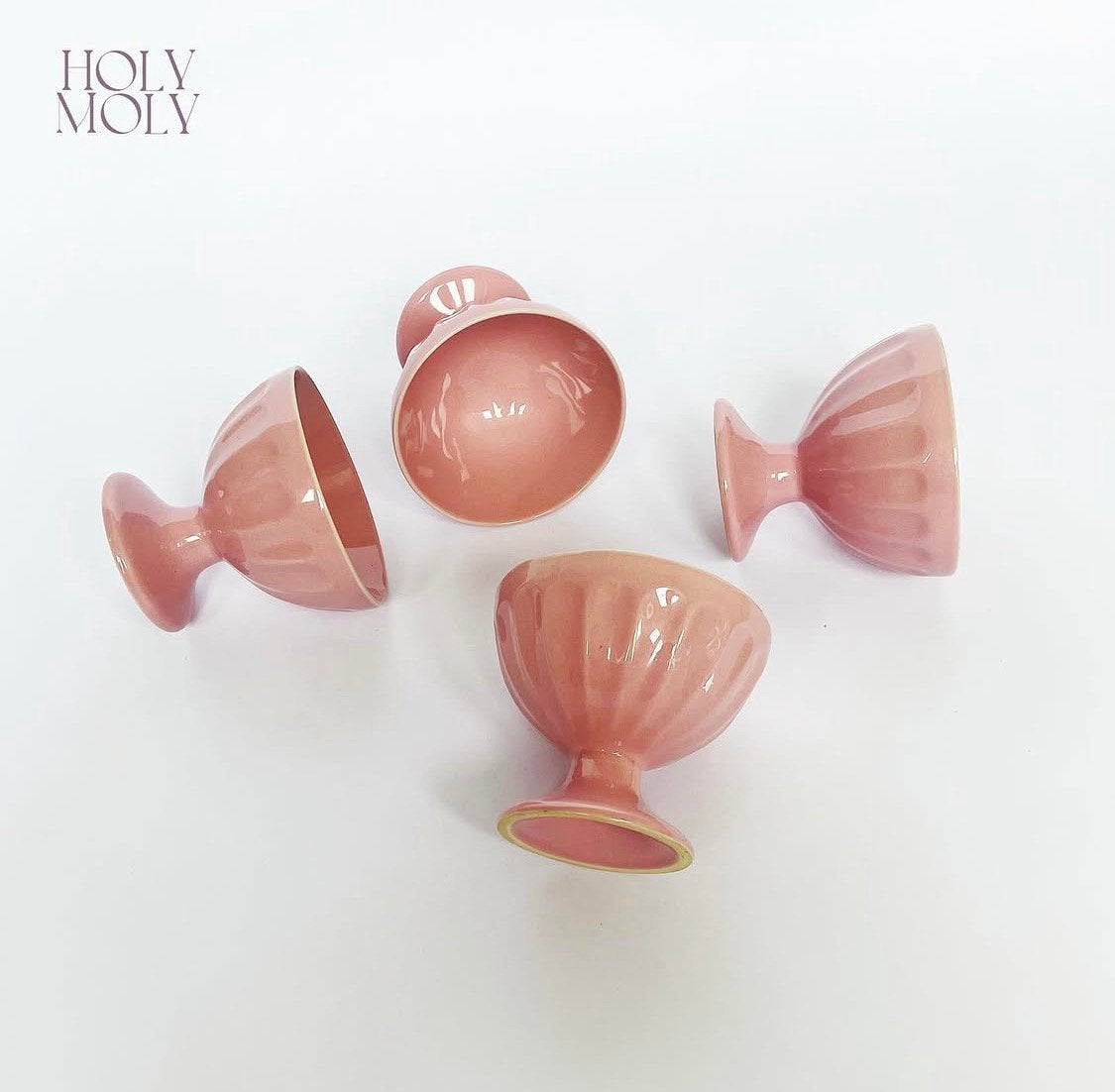 4 roze ijscoupes, Ophalen, Zo goed als nieuw, Glas, Overige stijlen