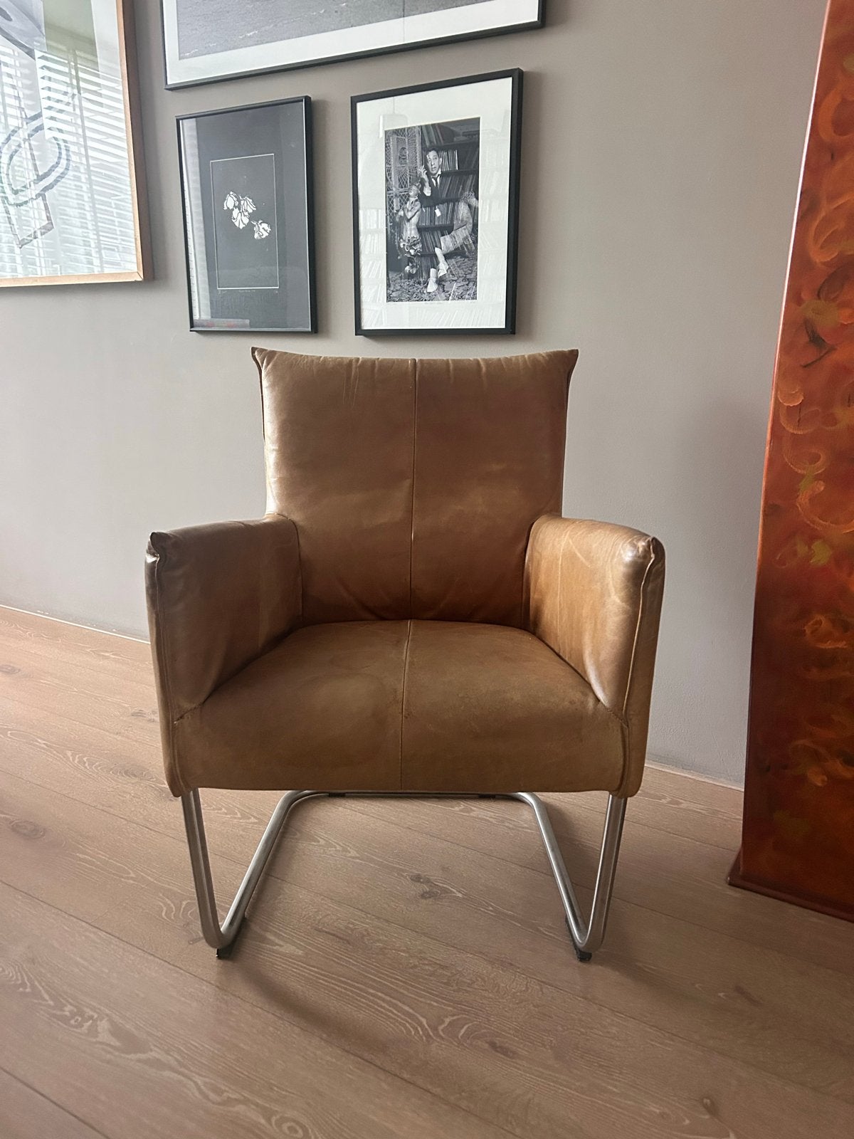 Cognac leren stoel  van Jess Design, Ophalen, Gebruikt, Bruin, Leer
