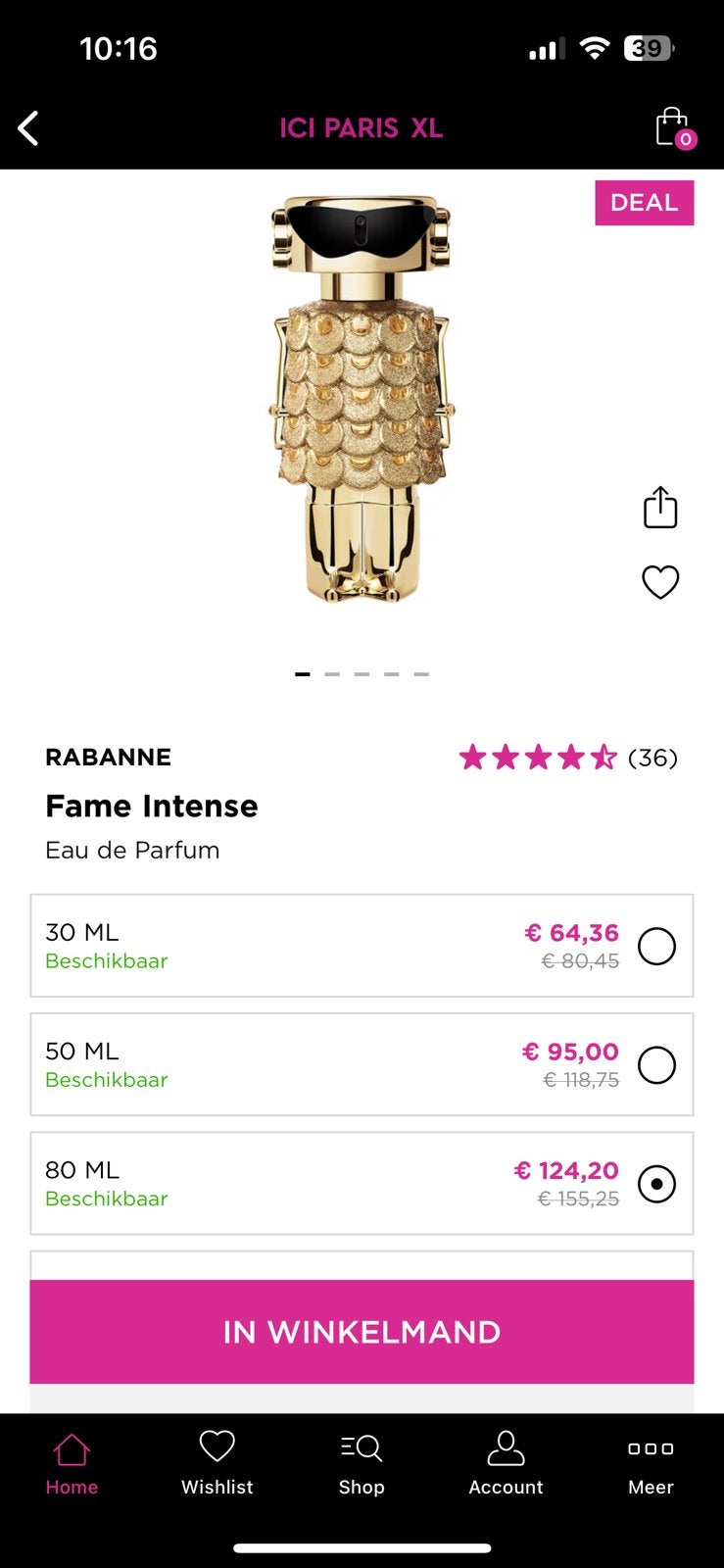 Rabanne Fame Intens 80 ml, Tickets en Kaartjes, Kortingen en Cadeaubonnen, Eén persoon, Cadeaubon