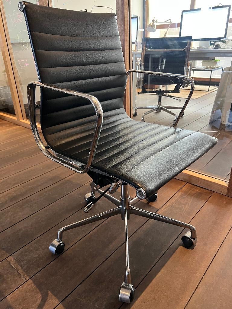 4x Luxe Bureaustoel | Zwart Leer & Chroom, Huis en Inrichting, Bureaustoelen, Ophalen, Zwart, Zo goed als nieuw, Bureaustoel