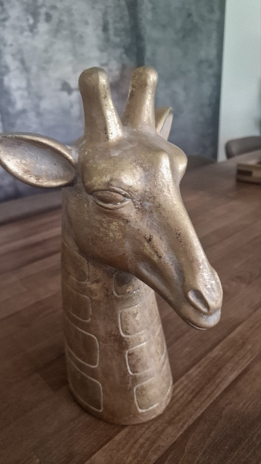 Decoratieve Giraffe Hoofd - Goudkleurig Beeld, Overige materialen, Verzenden, Zo goed als nieuw, Goud
