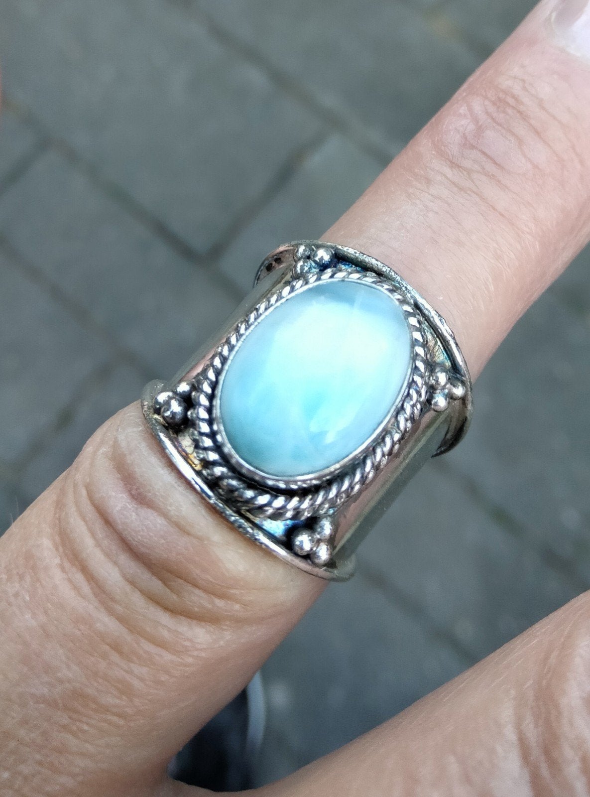 larimar ring maat 18, 18 tot 19, Nieuw, Dame, Zilver