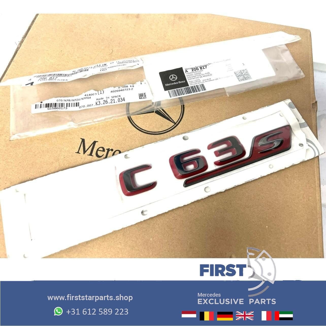 W206 S206 C63 C63s ROOD AMG LOGO EMBLEEM  E PERFORMANCE LETT, Gebruikt, -, Ophalen of Verzenden, Achter