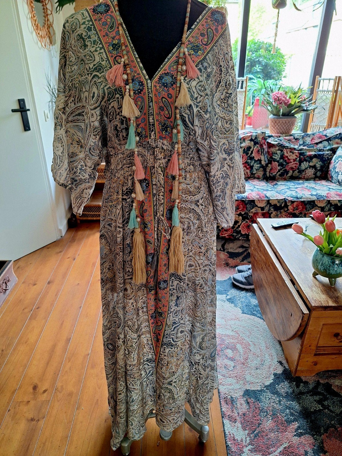 Ibiza boho style jurk maat m 38 40 42, Ophalen of Verzenden, Zo goed als nieuw, Overige kleuren, Onder de knie