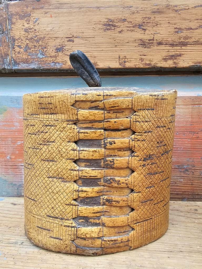 Antiek Zweeds doosje met houten deksel en leer., Antiek en Kunst, Ophalen of Verzenden