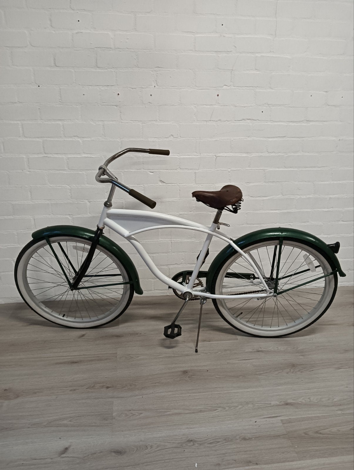 Vintage Cruiser Fiets - Wit/Groen met Brooks Zadel, Fietsen en Brommers, Terugtraprem, Gebruikt, Versnellingen, 53 tot 57 cm