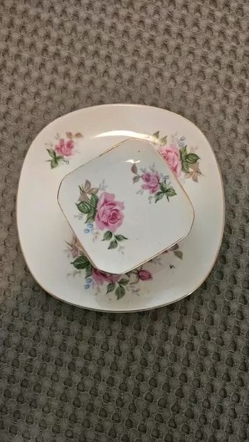 Charmante petit four set met roze roosjes, Ophalen of Verzenden
