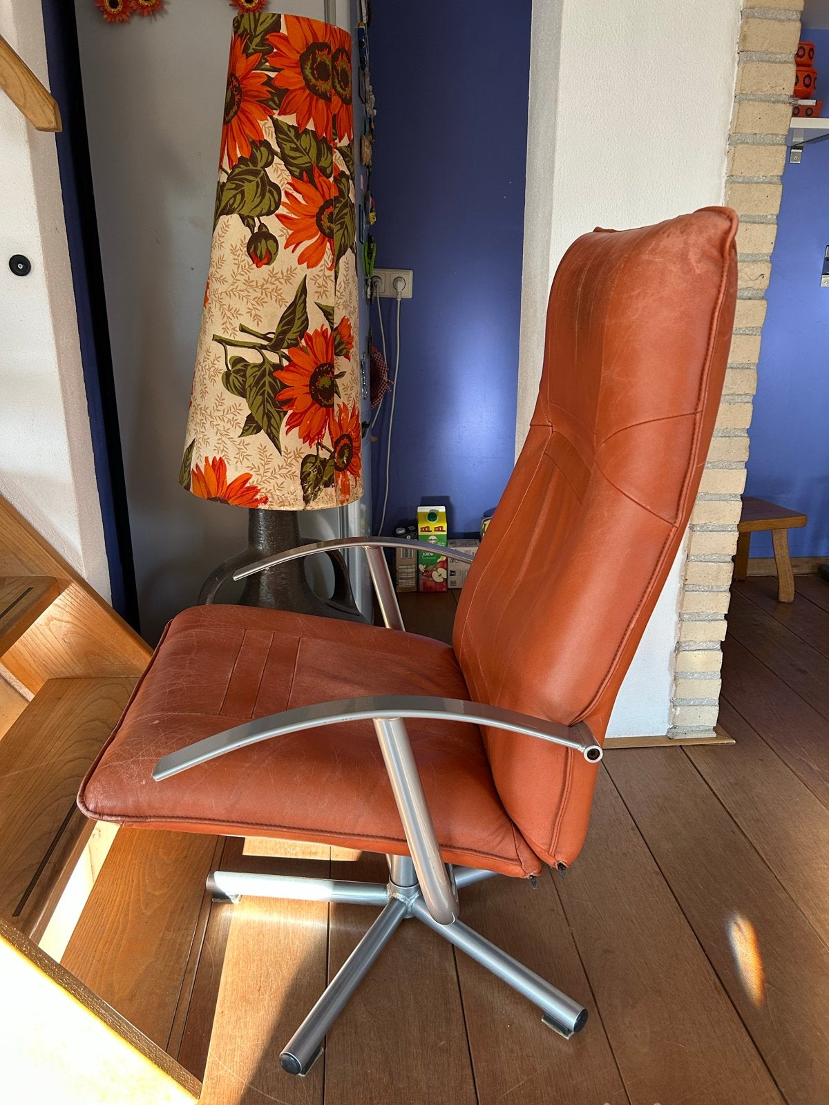 Vintage Oranje Leren Bureaustoel - Kebe Denemarken, Ophalen of Verzenden, Gebruikt, Oranje, Bureaustoel