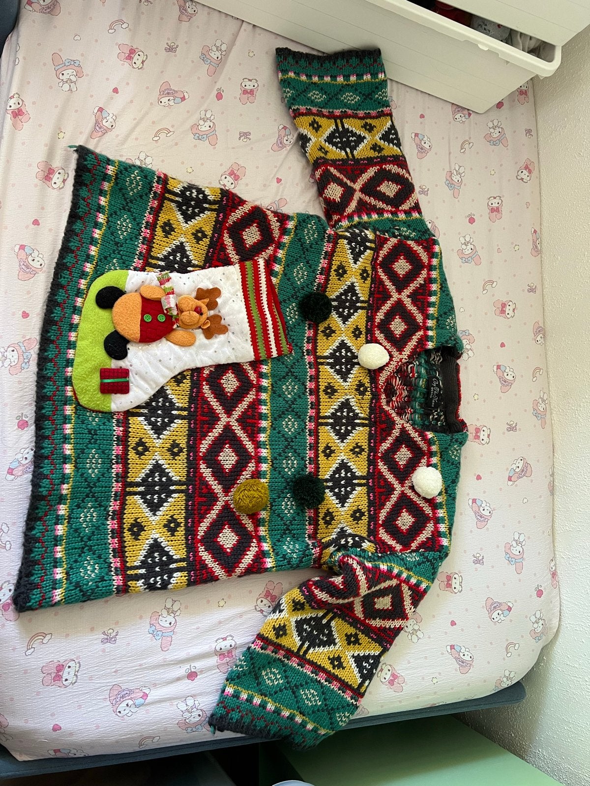 Kersttrui met pompons en feestelijk patroon, Ophalen, Zo goed als nieuw, Maat 38/40 (M), Groen