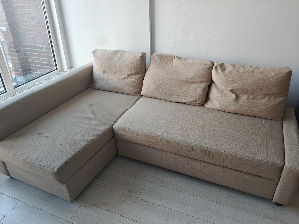 IKEA Friheten hoekslaapbank met opberger, Ophalen, Gebruikt, Eenpersoons, Beige