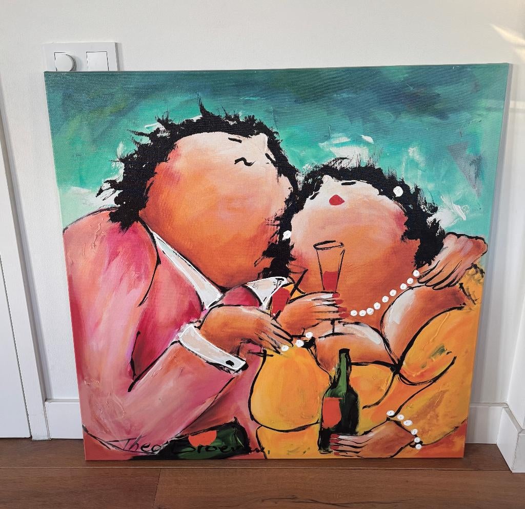 Schilderij Theo Broersen - Romantisch stel met champagne, Ophalen