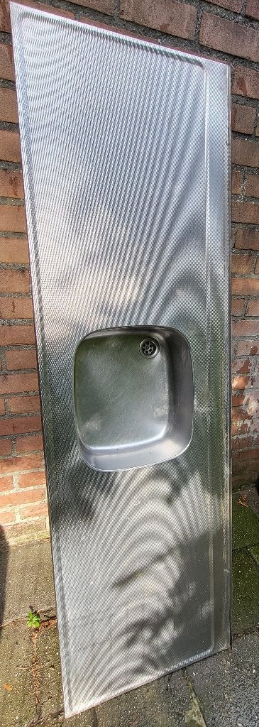 RVS aanrechtblad, 182x55 cm, Ophalen, Gebruikt, 150 tot 200 cm, Minder dan 100 cm