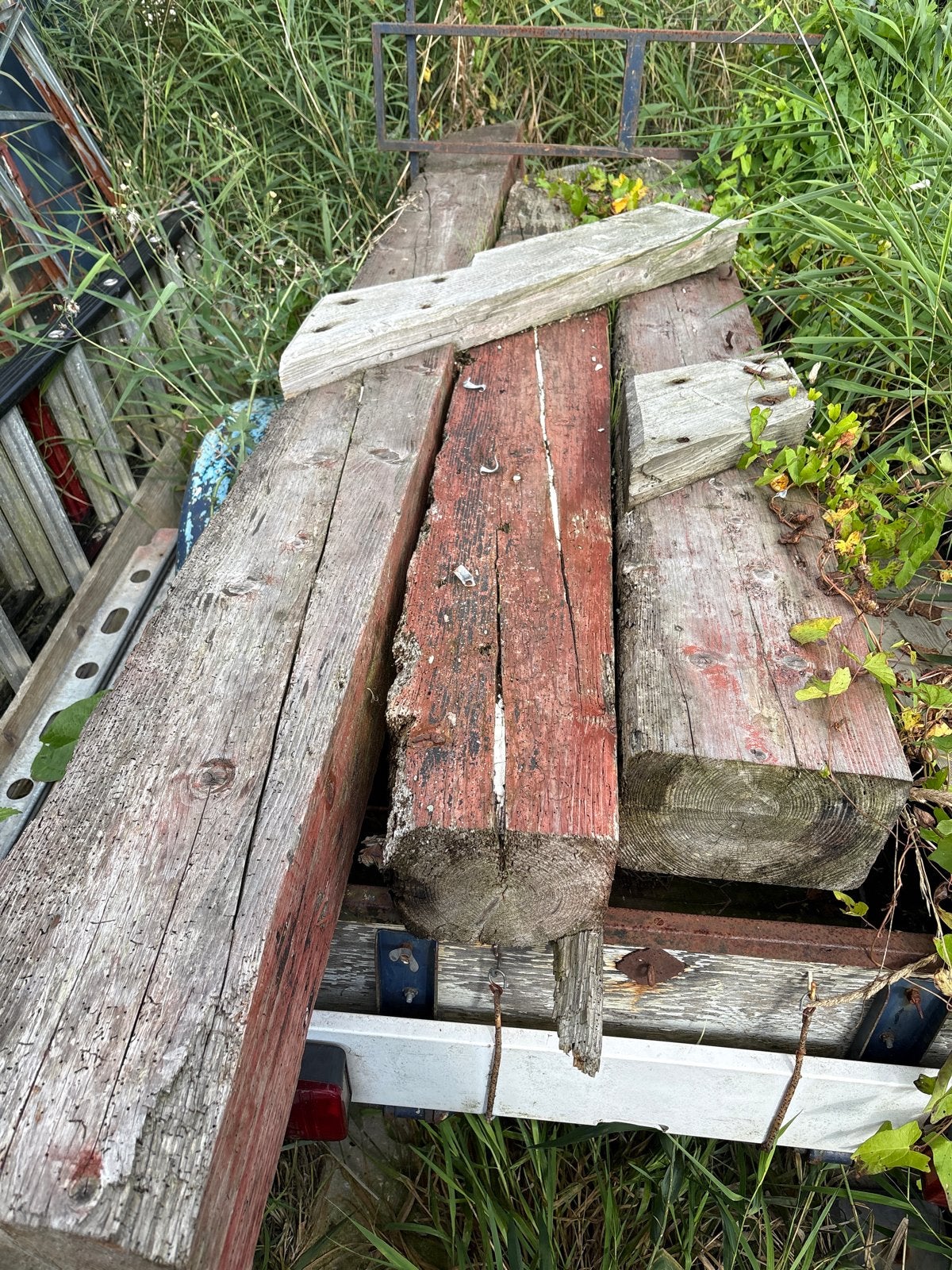 3x Sloophout balken uit oud huis, Ophalen, Gebruikt, 200 tot 250 cm, 50 mm of meer