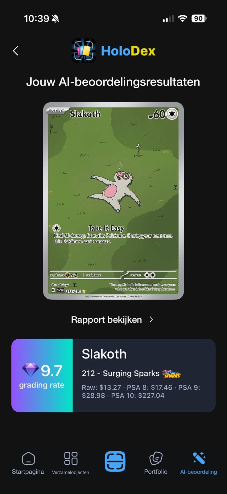Slakoth Art Rare Pokémon Kaart - HoloDex Graded 9.7, Ophalen of Verzenden, Zo goed als nieuw, Losse kaart