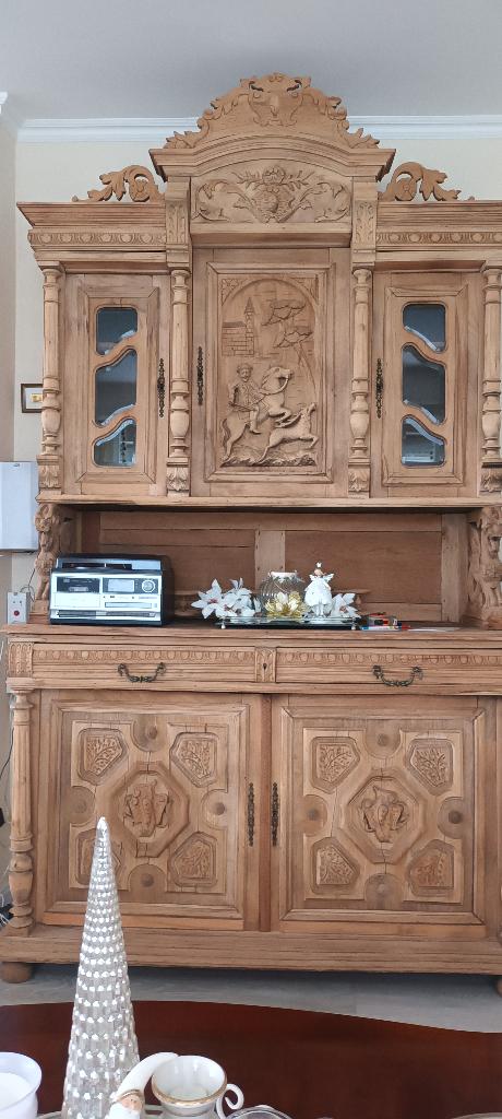 Mooie eiken wandkast met jachttafereel, Ophalen, Glas, Gebruikt, Met deur(en)