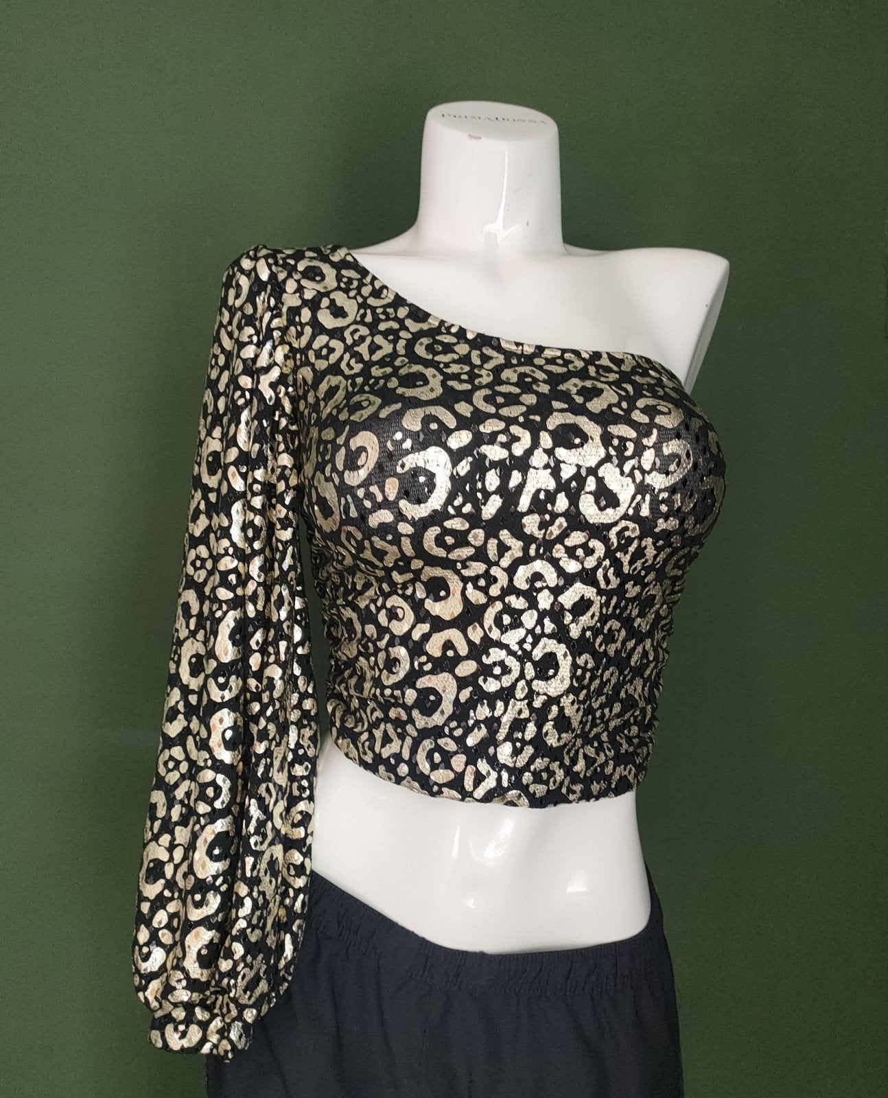 BY SWAN Paris One-Shoulder Top met Luipaardprint, Kleding | Dames, Zwart, BY SWAN Paris, Ophalen of Verzenden, Zo goed als nieuw