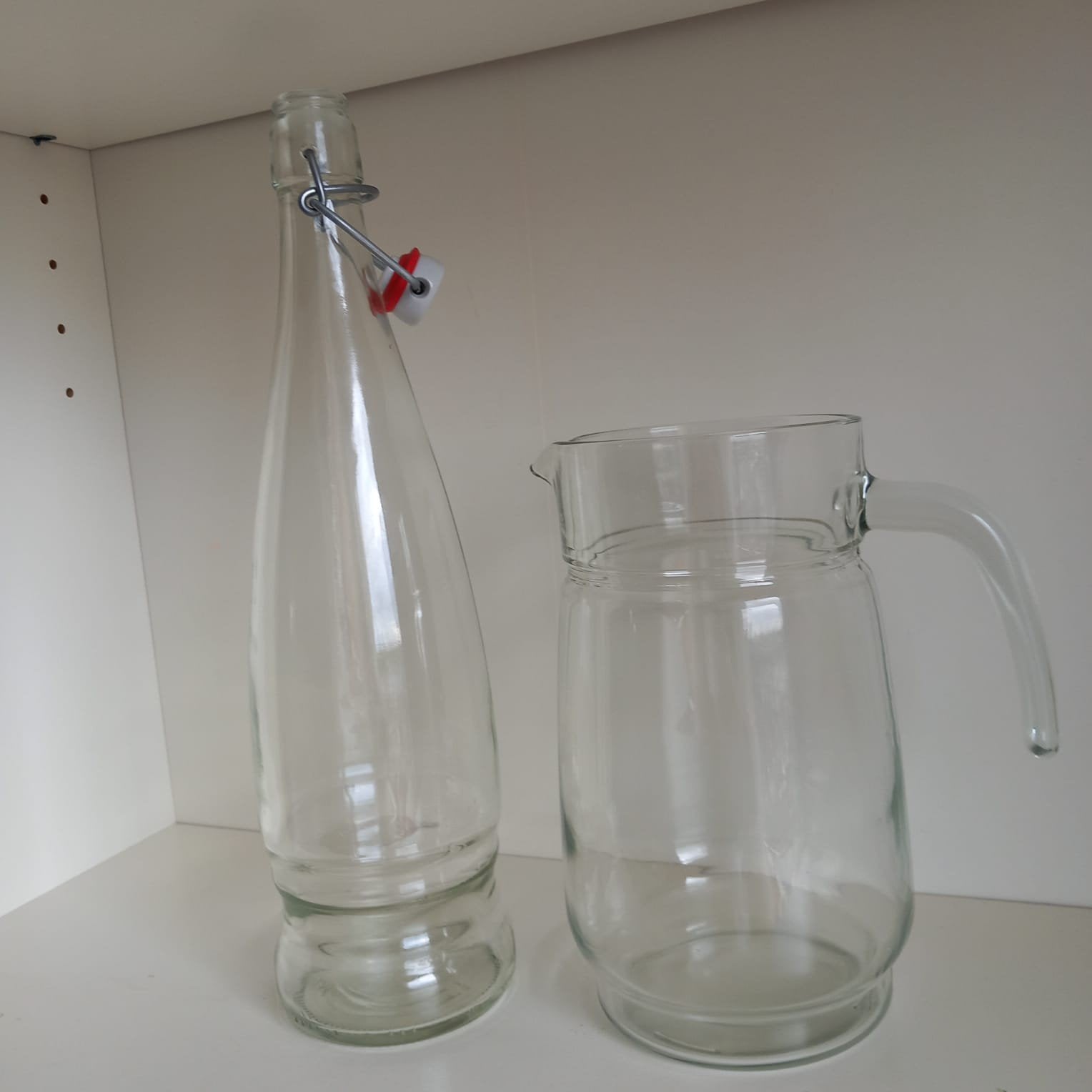 Glazen fles en kan - Ideaal voor water of sap, Ophalen, Gebruikt, Glas, Wit