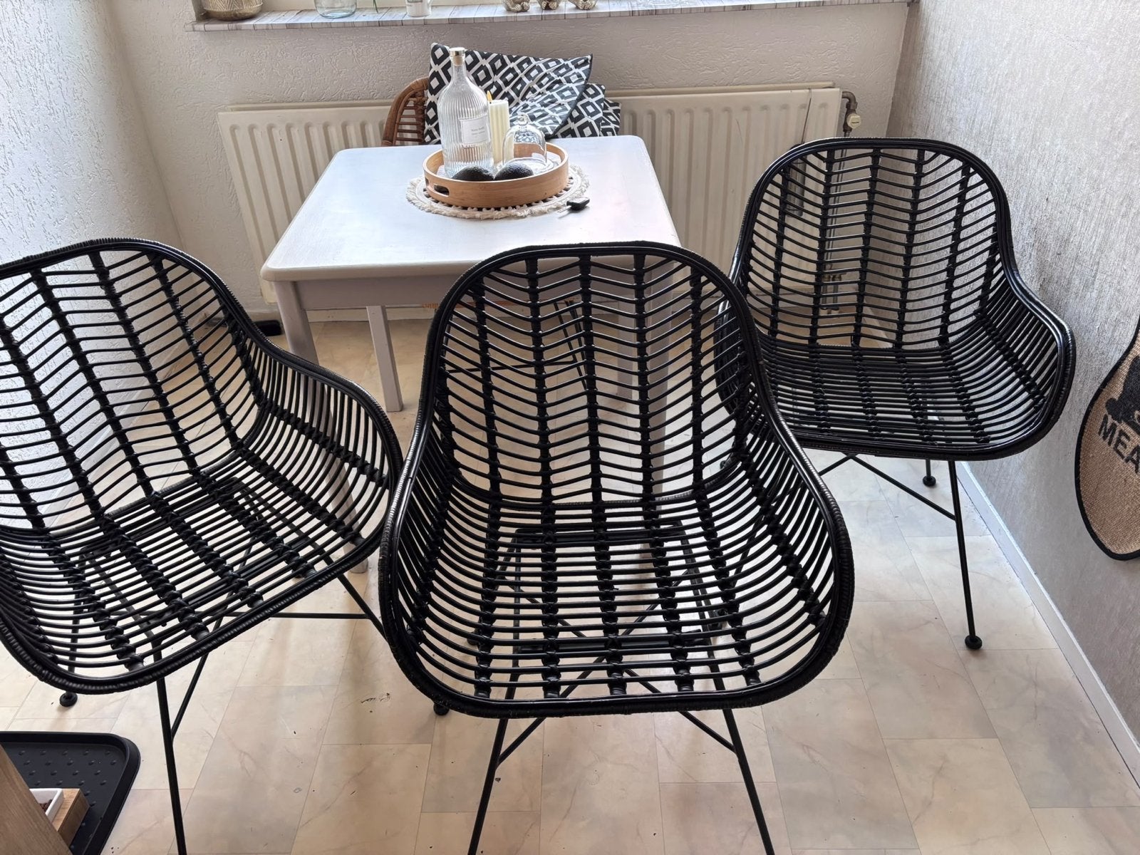 3 Zwarte Rotan Stoelen, Ophalen, Gebruikt, Drie, Zwart