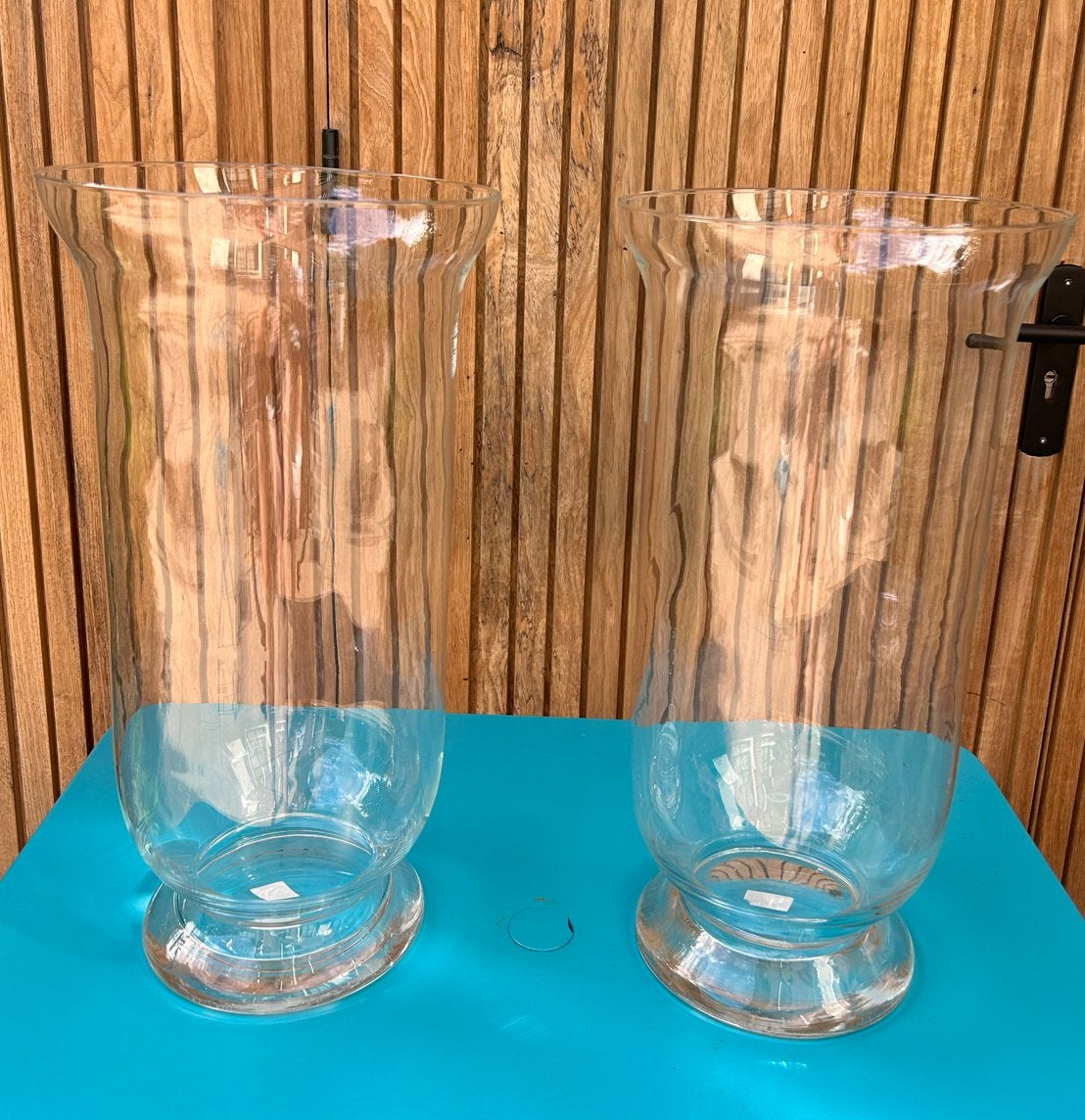 Set van 2 grote glazen vazen/windlichten (h 50cm), Ophalen, Transparant, 50 cm, Glas