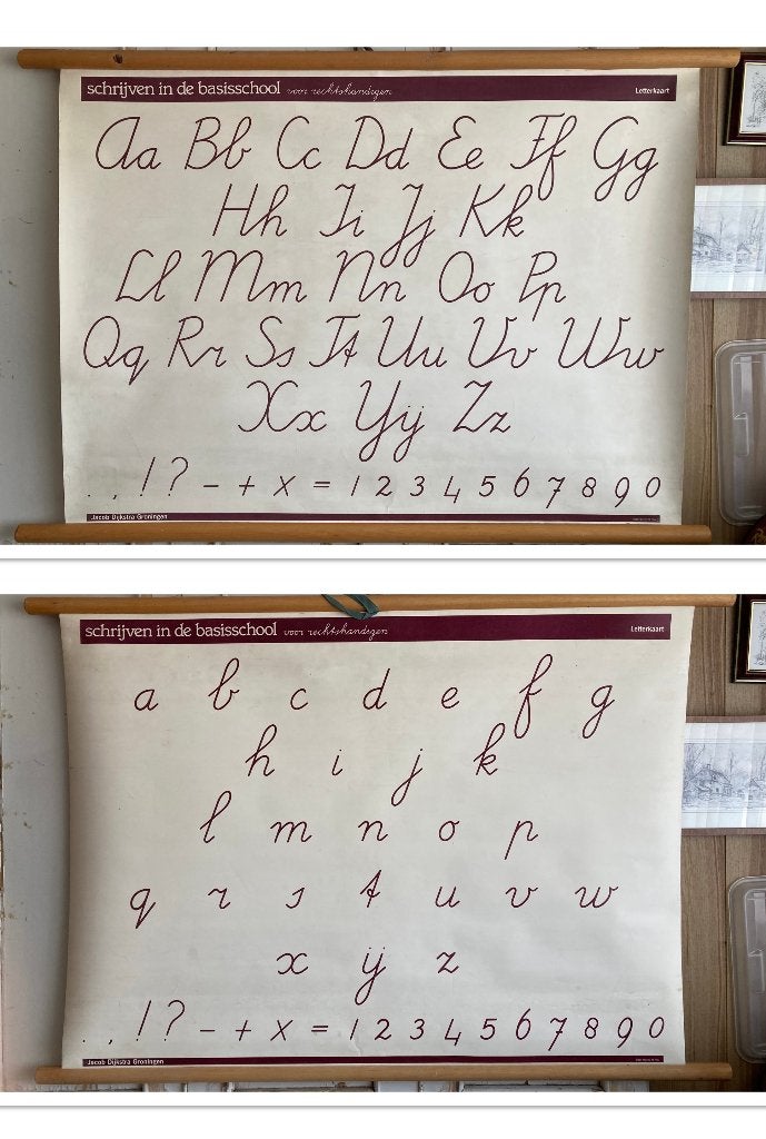 Brocante Schoolplaat - letterkaart / Dubbelzijdig bedrukt, Ophalen of Verzenden