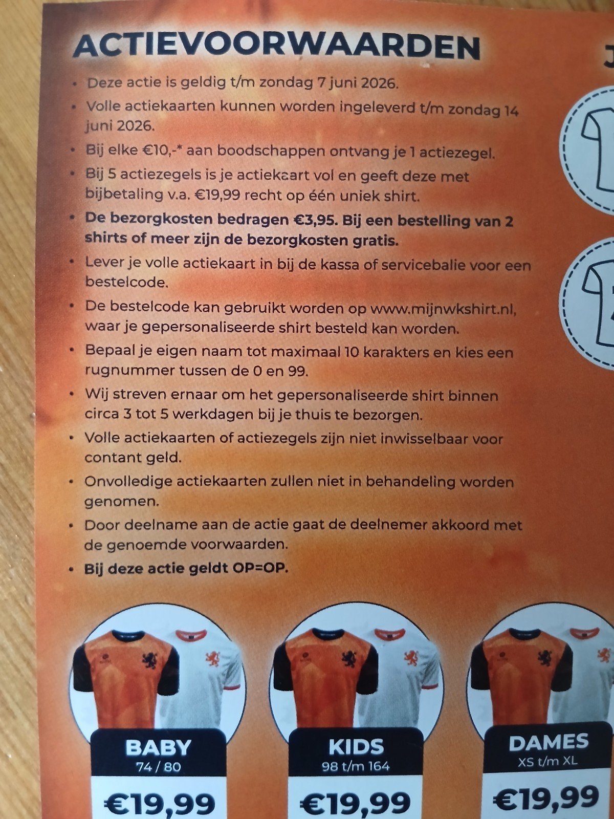 2xVolle kaart jumbo wk shirt code, Ophalen of Verzenden, Winkel, Super of Benzinepomp, Zegels, Bonnen of Punten