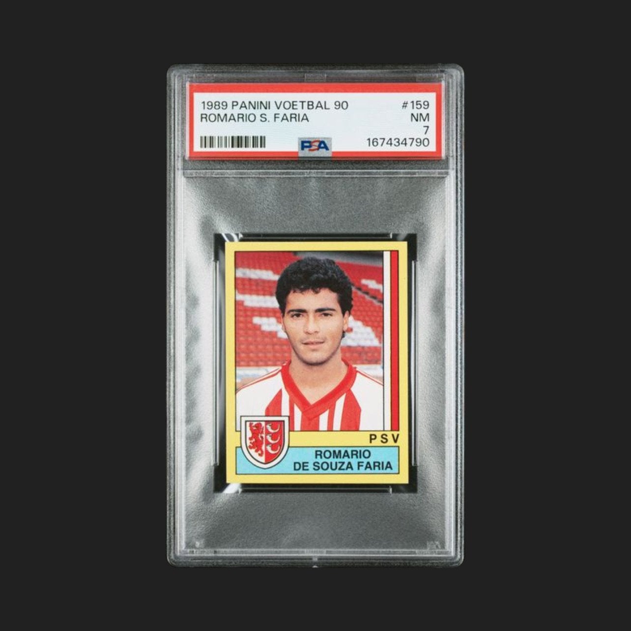 Panini Voetbal 90 Romario PSA 7 #159, Verzamelen, Sportartikelen en Voetbal, Ophalen of Verzenden, Zo goed als nieuw, PSV, Poster, Plaatje of Sticker