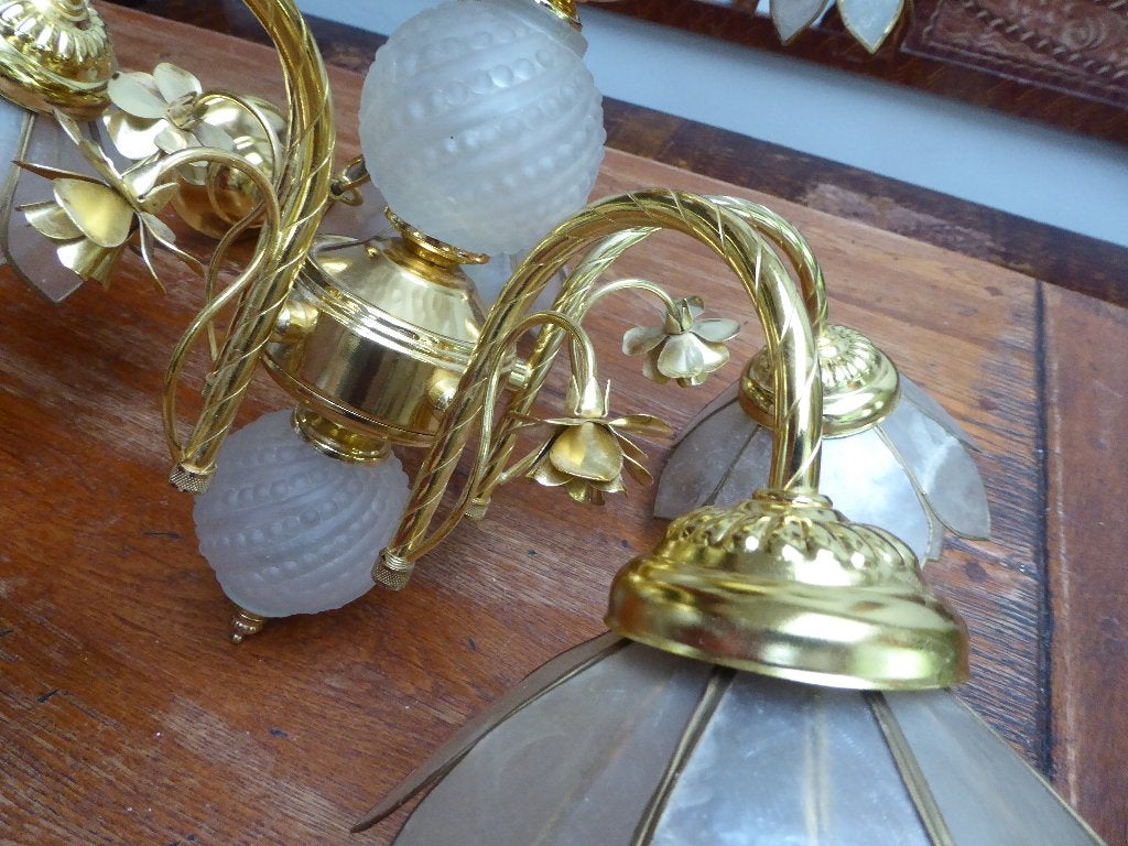 Vintage hanglamp met capiz schelpen, Ophalen of Verzenden