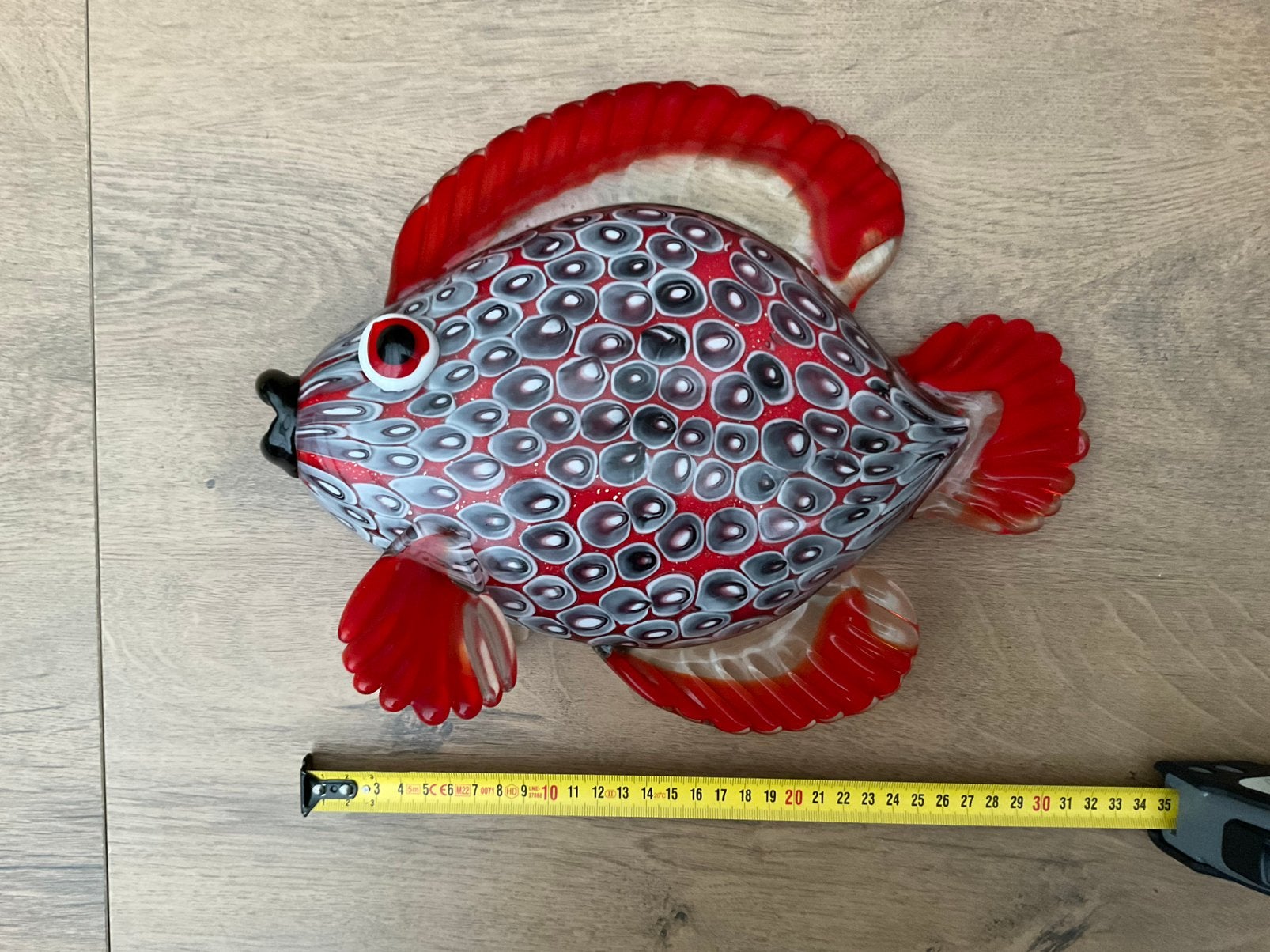 Nieuw rood grijs Murano glazen vis beeld, GEEN SCHADE, Ophalen