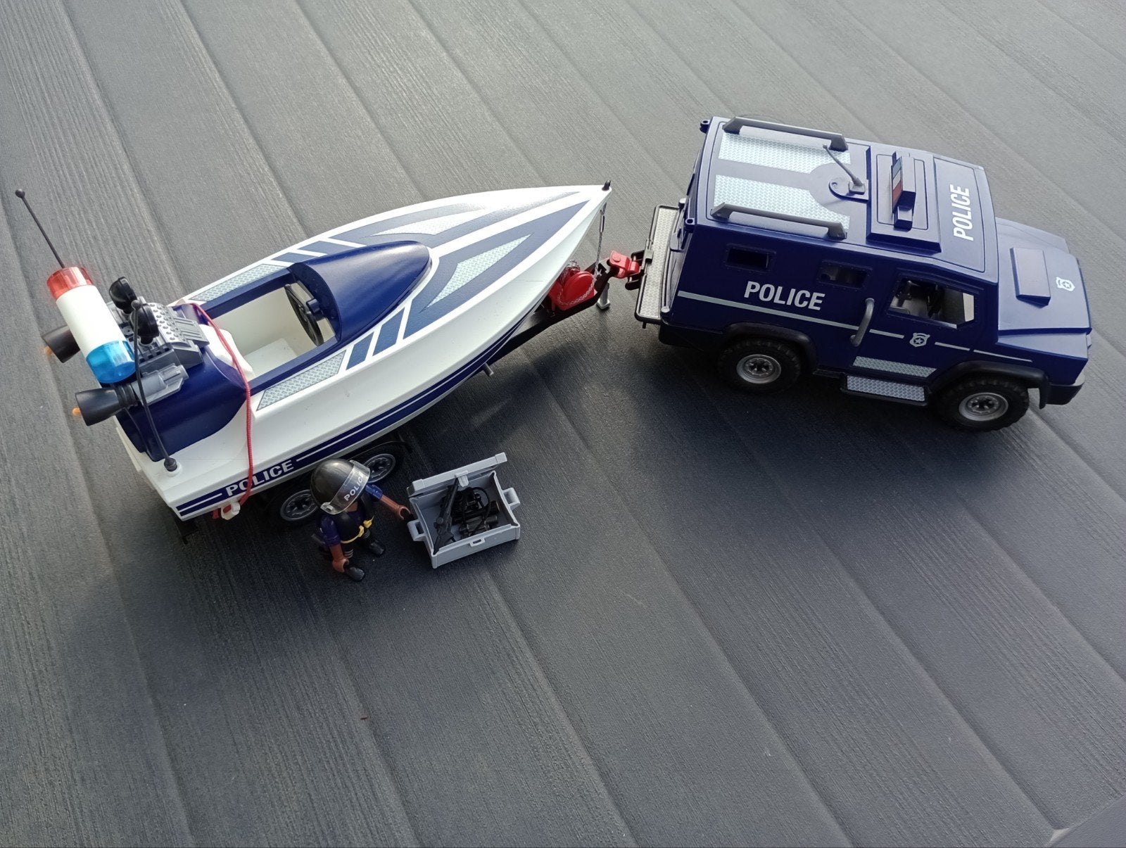 Playmobil, politie met boot op aanhanger achter terreinwagen, Ophalen, Gebruikt, Overige typen, Overige series