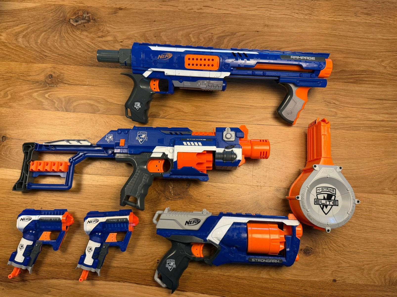 Nerf bundel 5 blasters, Stockade, Rampage,Strongarm en Triad, Ophalen, Zo goed als nieuw