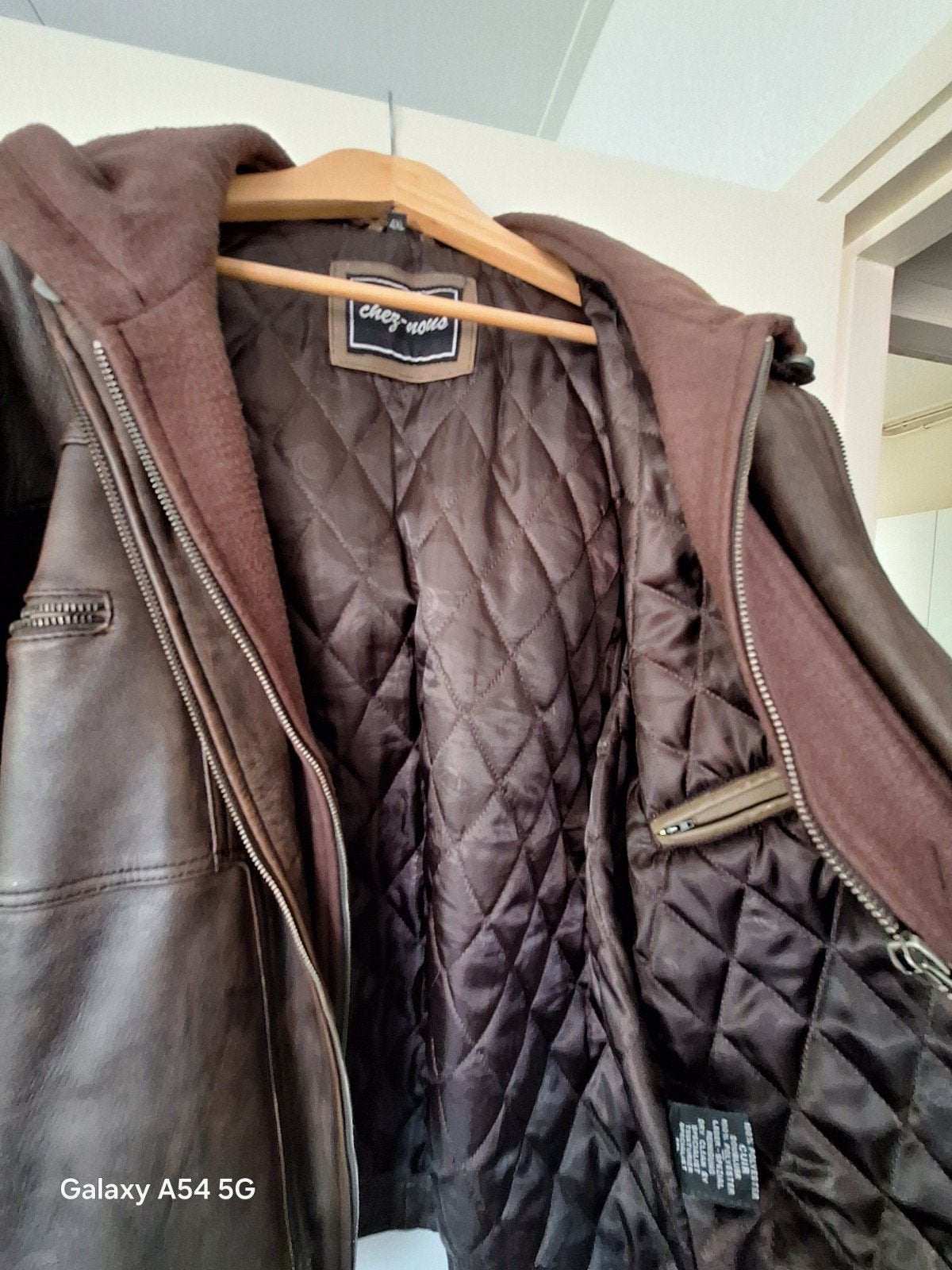 Bruine Heren Leren Jas met Capuchon 4XL - Chez Nous, Ophalen, Bruin, Overige maten, Chez Nous