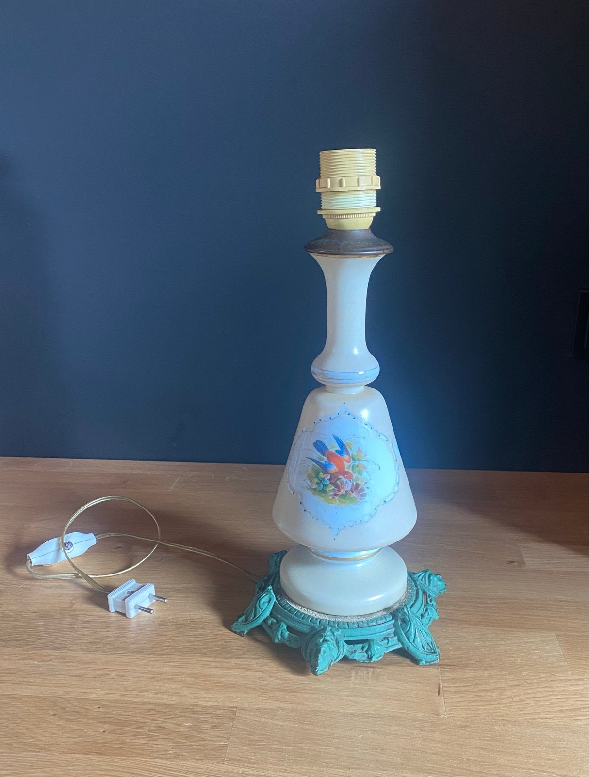 Vintage Tafellamp met Bloemen en Vogels Decoratie, Ophalen of Verzenden