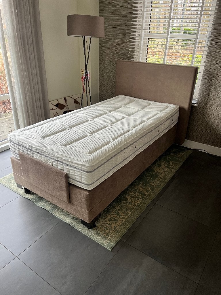 Boxspring, Ophalen, 100 cm, Eenpersoons, Bruin