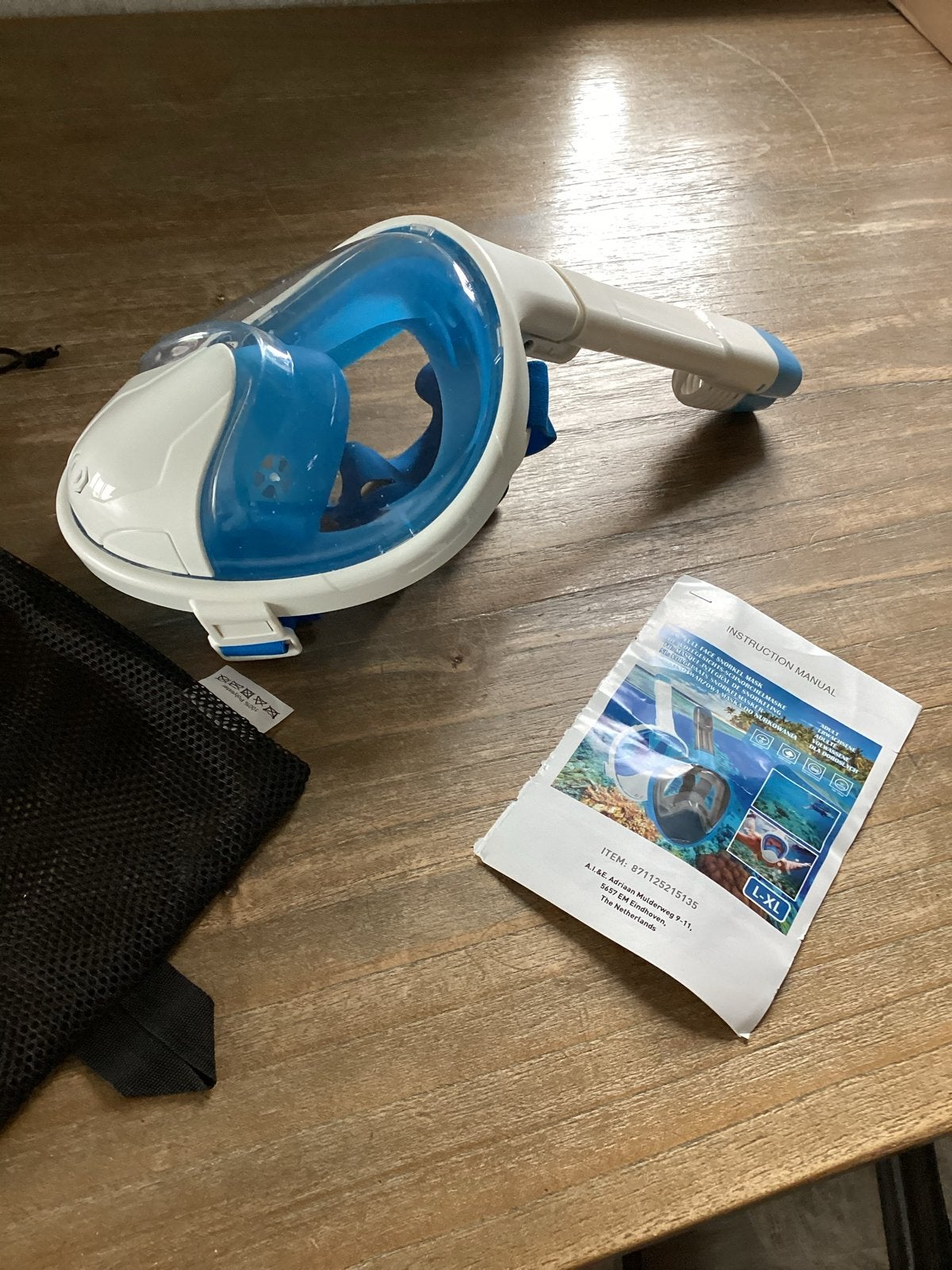 Snorkelmasker L-XL met snorkel en draagtas, Watersport en Boten, Ophalen of Verzenden, Zo goed als nieuw, Snorkelmasker
