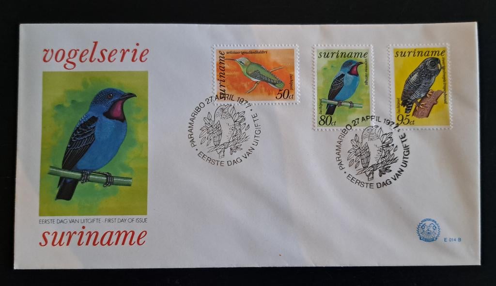 Suriname FDC enveloppe E014B Vogelserie 1977, Ophalen of Verzenden, Onbeschreven, Rest van de wereld